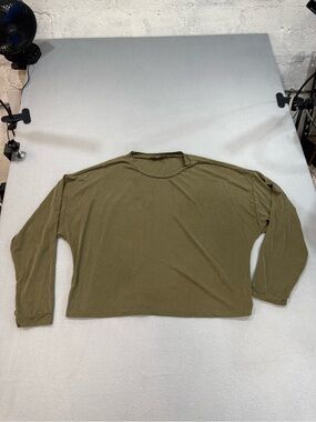 Lulu's Olive Green Long-Sleeve Boxy Oversized Drop Shoulder Super Soft Blouse L